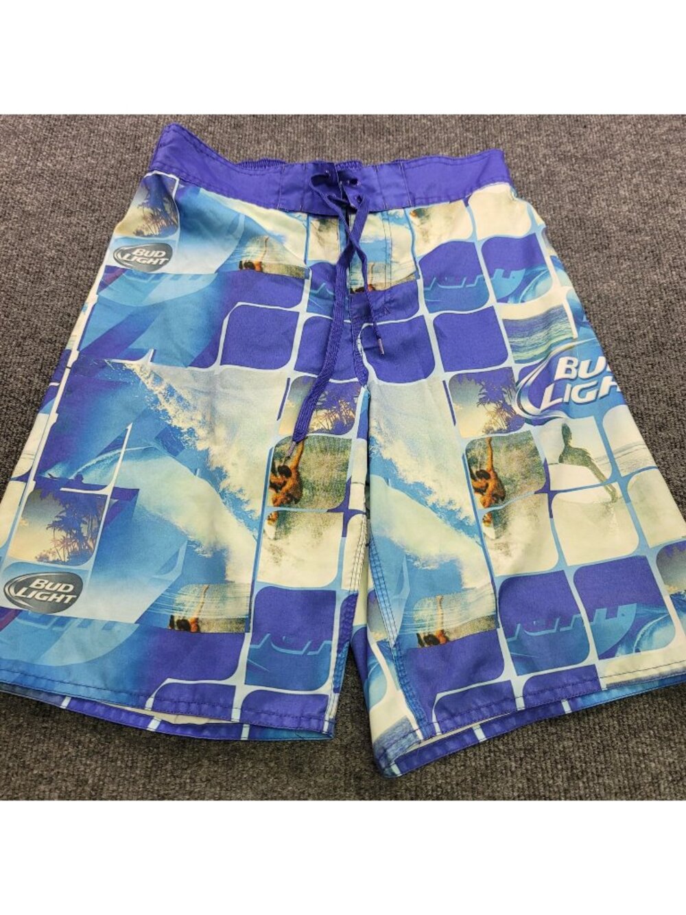 Bud Light Mens Swim Trunks M Blue Surf Print Board Shorts Beach Resort Vacation